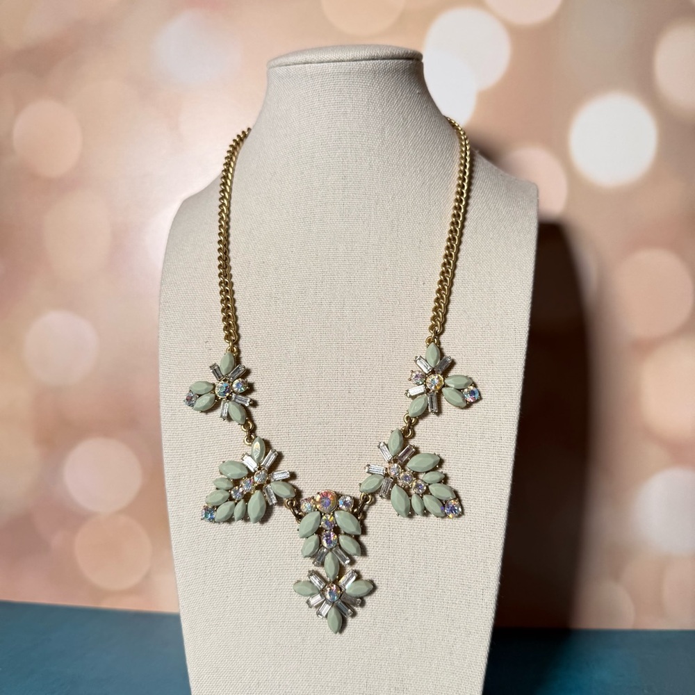J.Crew Mint Green Garden Floral Crystal Statement Necklace